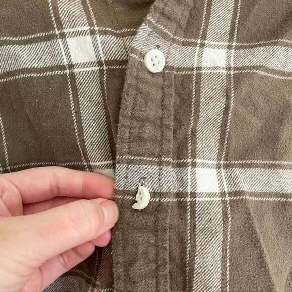 HOLLISTER HCO Mens Check Overshirt Brown White Plaid Flannel Button Down Cotton - Picture 13 of 14